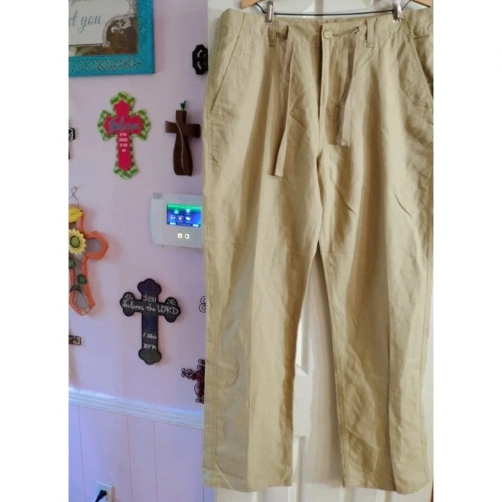 Sean John Men 38 100 % Linen Pants Beige Casual Beach Resort Classy  Rich Hipstr